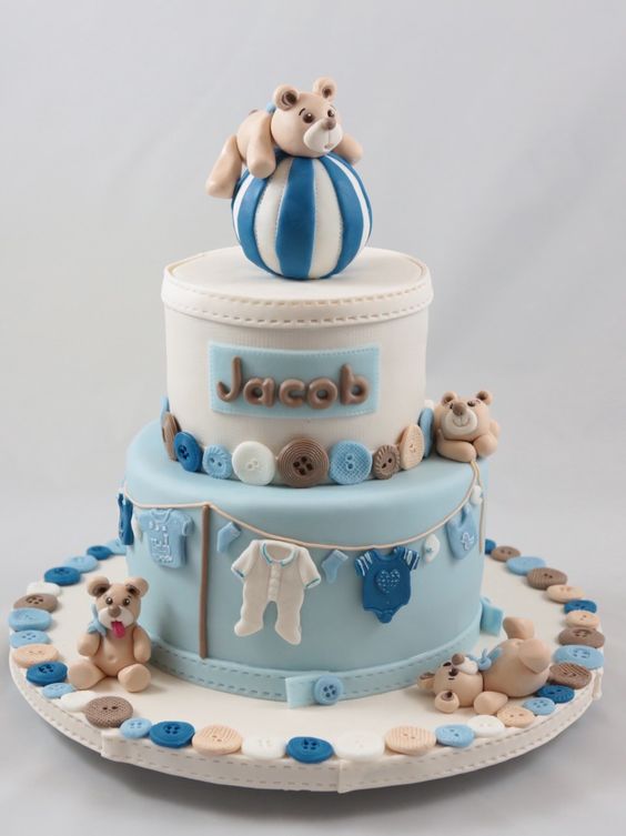 Teddy Bear Baby Shower Cake, Pastel buttons